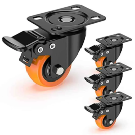 4 Pc 2 inch Orange PVC Plate Castor Wheel Set with Safety Brake